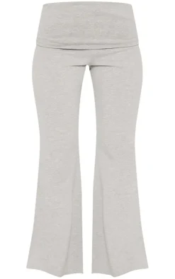 Petite Grey Marl Cotton Fold Detail Flared Pants