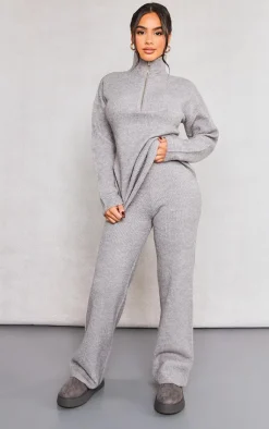 PrettyLittleThing Knitted Two Piece Sets*Petite Marl Knit Wide Leg Pants