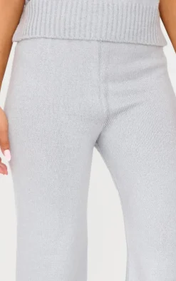 PrettyLittleThing Petite Marl Soft Knit Wide Leg Pants Grey