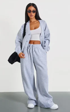 Online PrettyLittleThing Petite Wide Leg Sweatpants Grey Marl