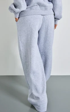 Online PrettyLittleThing Petite Wide Leg Sweatpants Grey Marl