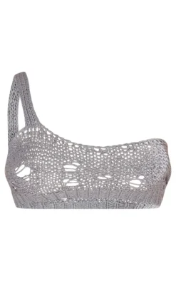 Clearance PrettyLittleThing Petite Open Knit Bralet Grey