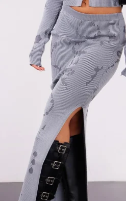 Discount PrettyLittleThing Petite Printed Knitted Midaxi Skirt Grey