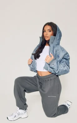 PrettyLittleThing Puffer Jackets*Petite Quilted Rib Insert Cropped Puffer Jacket
