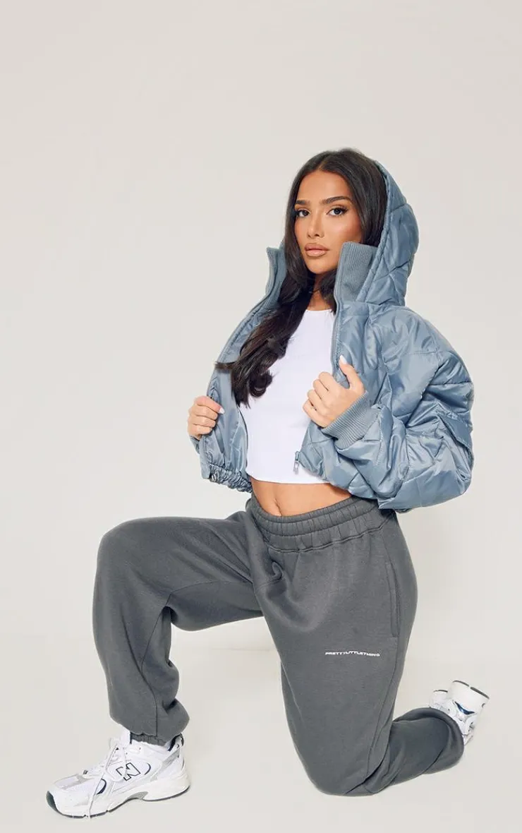 PrettyLittleThing Puffer Jackets*Petite Quilted Rib Insert Cropped Puffer Jacket