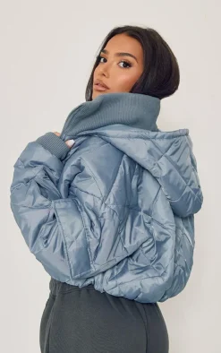 PrettyLittleThing Puffer Jackets*Petite Quilted Rib Insert Cropped Puffer Jacket
