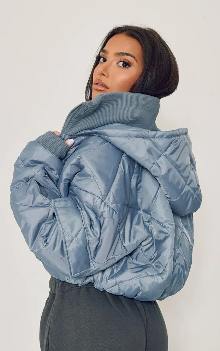 PrettyLittleThing Puffer Jackets*Petite Quilted Rib Insert Cropped Puffer Jacket