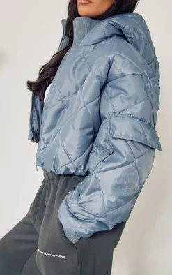 PrettyLittleThing Puffer Jackets*Petite Quilted Rib Insert Cropped Puffer Jacket