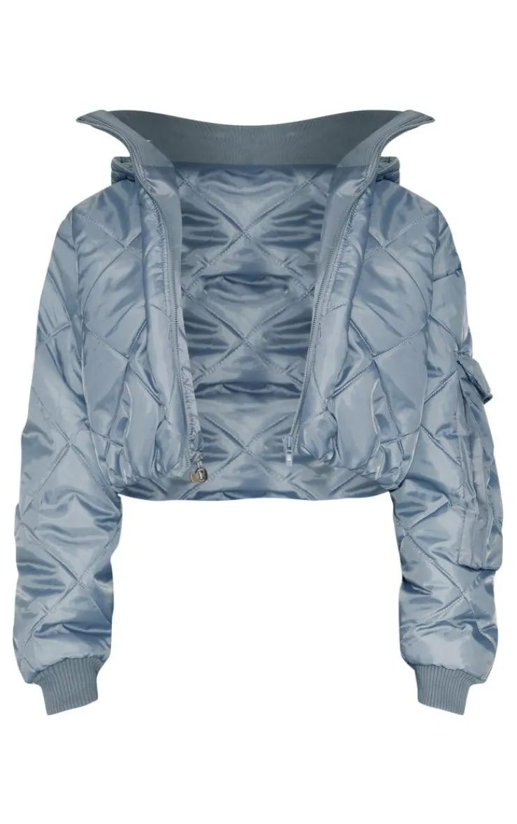 PrettyLittleThing Puffer Jackets*Petite Quilted Rib Insert Cropped Puffer Jacket