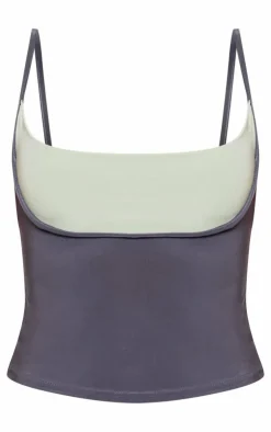Online PrettyLittleThing Petite Slinky Contrast Strappy Top Grey