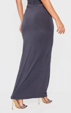 New PrettyLittleThing Petite Slinky Low Waist Maxi Skirt Grey