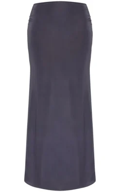New PrettyLittleThing Petite Slinky Low Waist Maxi Skirt Grey