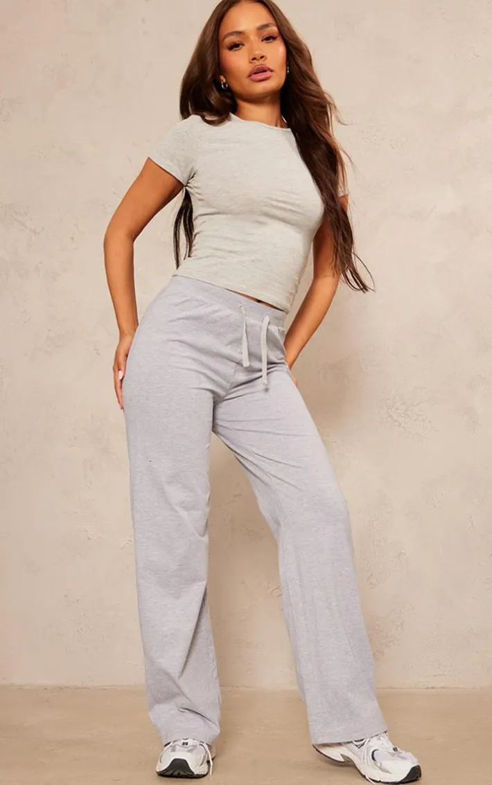 Petite Grey Straight Leg Jersey Pants