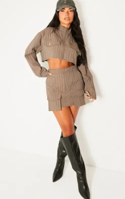 Discount PrettyLittleThing Petite Textured Cargo Mini Skirt Grey