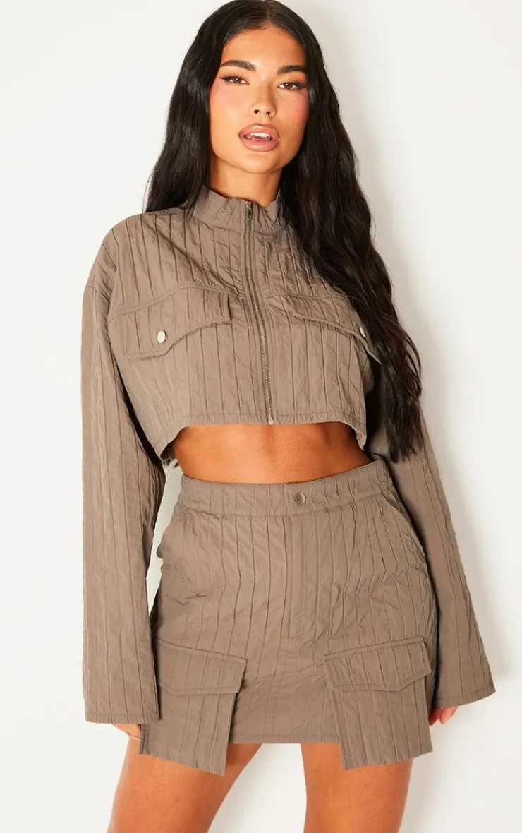 Discount PrettyLittleThing Petite Textured Cargo Mini Skirt Grey
