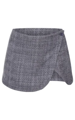 Hot PrettyLittleThing Petite Textured Woven Wrap Over Mini Skirt Grey