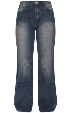 Petite Grey Used Bleach Seam Detail Straight Leg Jeans