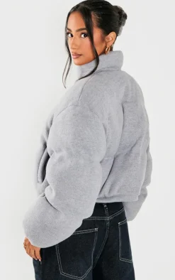 PrettyLittleThing Wool Coats*Petite Wool Look Cropped Puffer Jacket