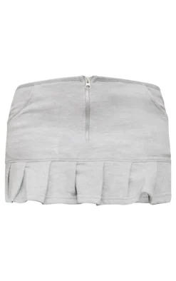 Discount PrettyLittleThing Petite Zip Up Frill Detail Mini Skirt Grey