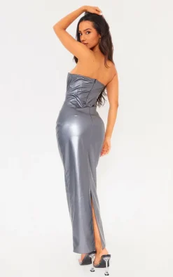 Petite Grey Metallic Midaxi Dress-PrettyLittleThing