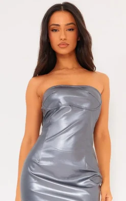 Petite Grey Metallic Midaxi Dress-PrettyLittleThing