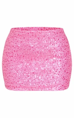 New PrettyLittleThing Petite Sequin Mini Skirt Hot Pink