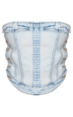 PrettyLittleThing Corsets*Petite Denim Corset Top With Button Detailing