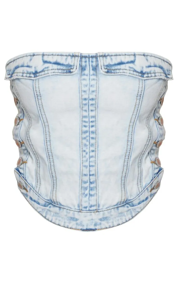 PrettyLittleThing Corsets*Petite Denim Corset Top With Button Detailing