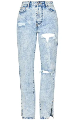 Petite Ice Blue Ripped Split Hem Jeans