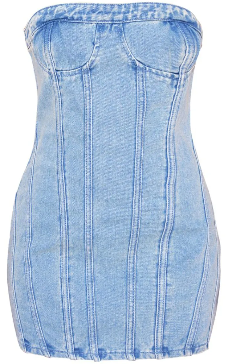 Petite Vintage Wash Seam Front Denim Mini Dress-PrettyLittleThing Best