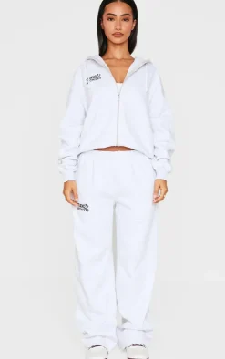 Online PrettyLittleThing Petite Studio Archives Thin Waistband Wide Leg Sweatpants Ice Grey