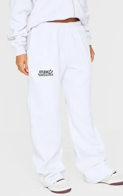Online PrettyLittleThing Petite Studio Archives Thin Waistband Wide Leg Sweatpants Ice Grey
