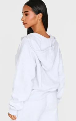 Sale PrettyLittleThing Petite Studio Archives Zip Up Hoodie Ice Grey