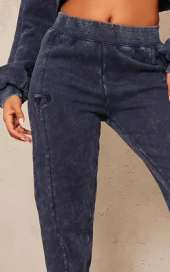 Petite Indigo Acid Wash Seam Detail Cuffed Sweatpants