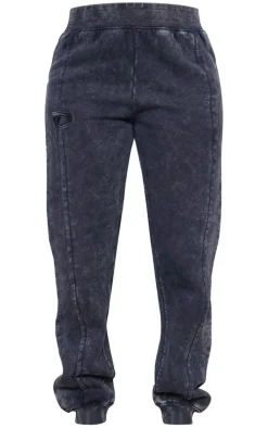 Petite Indigo Acid Wash Seam Detail Cuffed Sweatpants