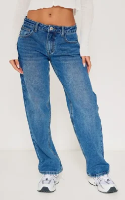 Petite Indigo Blue Wash Rigid Low Rise Straight Leg Jeans