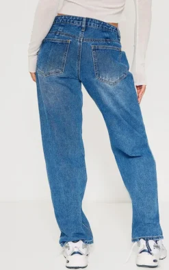 Petite Indigo Blue Wash Rigid Low Rise Straight Leg Jeans