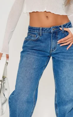 Petite Indigo Blue Wash Rigid Low Rise Straight Leg Jeans