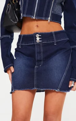 Best PrettyLittleThing Petite Stitch Detail Mini Skirt Indigo