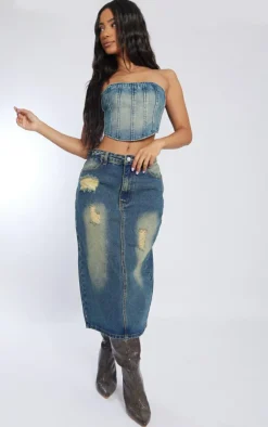 PrettyLittleThing Corsets*Petite Seam Front Denim Corset Top