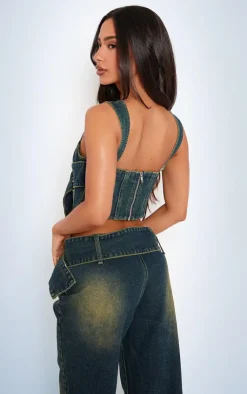 PrettyLittleThing Corsets*Petite Denim Buckle Detail Corset Top