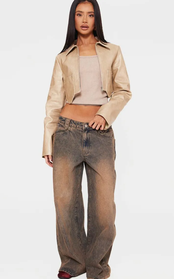 Petite Indigo Vintage Wash Tinted Wide Leg Jean