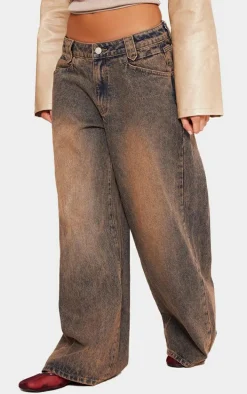 Petite Indigo Vintage Wash Tinted Wide Leg Jean