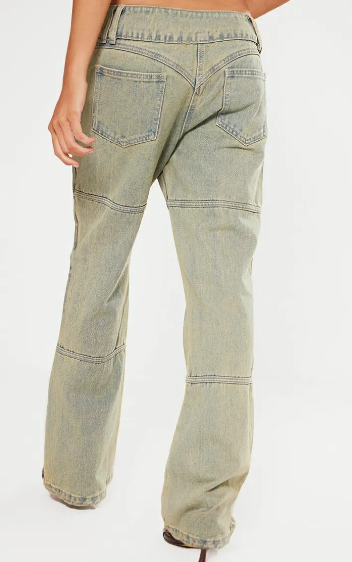 Petite Indigo Vintage Wash Seam Detail Flared Jeans