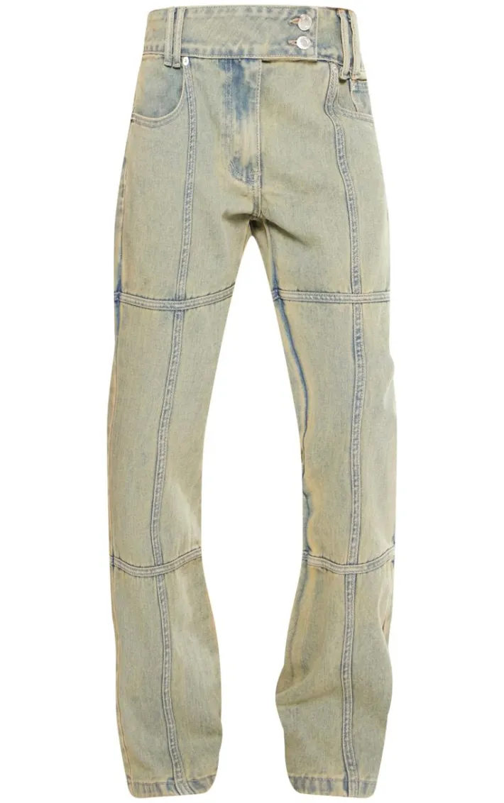 Petite Indigo Vintage Wash Seam Detail Flared Jeans