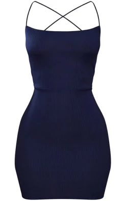 Petite Ribbed Lace Up Back Bodycon Dress-PrettyLittleThing Best