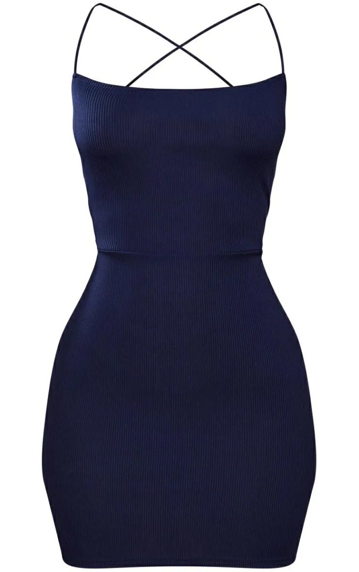 Petite Ribbed Lace Up Back Bodycon Dress-PrettyLittleThing Best