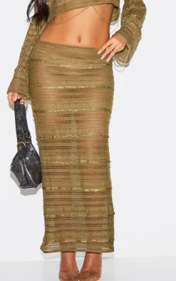 Outlet PrettyLittleThing Petite Extreme Low Waist Maxi Skirt Khaki