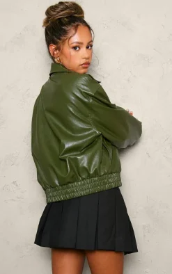 PrettyLittleThing Bomber Jackets*Petite Faux Leather Oversized Bomber Jacket