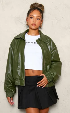 PrettyLittleThing Bomber Jackets*Petite Faux Leather Oversized Bomber Jacket